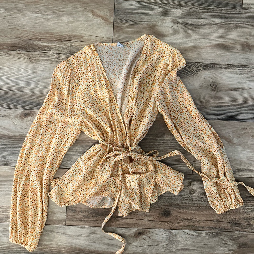 Old Navy Floral Wrap Blouse with Long Sleeves